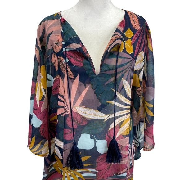 TOUCHE BALNEAIRE Tropical Kaftan Dress Swim Cover Up Palm Leaves Resort Wear - S - Picture 6 of 12